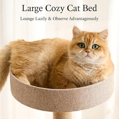 797Audio Modern Wood Cat Tree Tower, 46" Aesthetic Cat Tree with Natural Pine Wood Scratching Posts and Condo for Adult Cats, Solid Rubber Wooden & Linen Cat Tree,Multi-Level Tree for Indoor Cat - color: 46 Inch