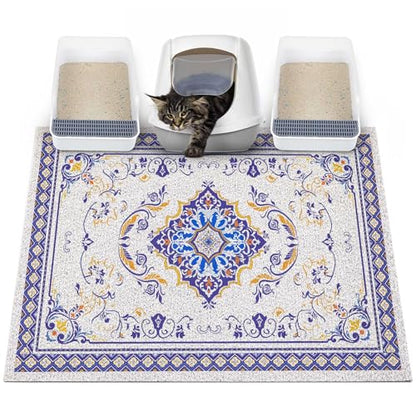 Glittme Cat Litter Mat with Non-Slip Bottom Litter Box Mat 40"x30" Litter Trapping Mat Easy to Clean Washable Cat Food Mat for Kitty,XL - color: Blue, size: 40"x30"