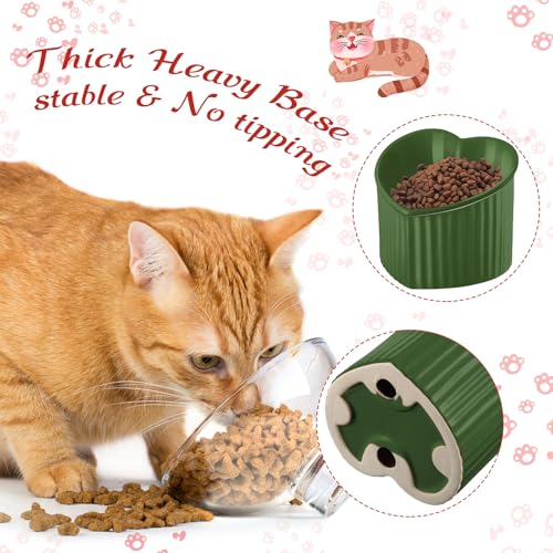 Mumufy 2 Pcs Ceramic Elevated Cat Bowls Tilted Elevated Raised Pet Bowls Anti Vomit Cat Dish for Indoor Stress Free Water Dish Feeder for Puppies, Heart Shaped (Red, Green) - color: Red, Green