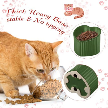 Mumufy 2 Pcs Ceramic Elevated Cat Bowls Tilted Elevated Raised Pet Bowls Anti Vomit Cat Dish for Indoor Stress Free Water Dish Feeder for Puppies, Heart Shaped (Red, Green) - color: Red, Green