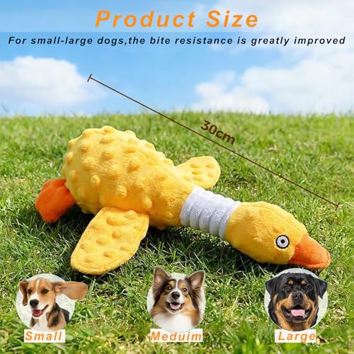 Squeaky Dog Toys for Aggressive Chewers, Durable Stuffed Animal Plush Dog Toy with Soft Fabric for Large, Medium & Small Dogs, Interactive Puppy Chew Toy for Teething, Crinkle Duck Dog Toy - Yellow - color: YELLOW