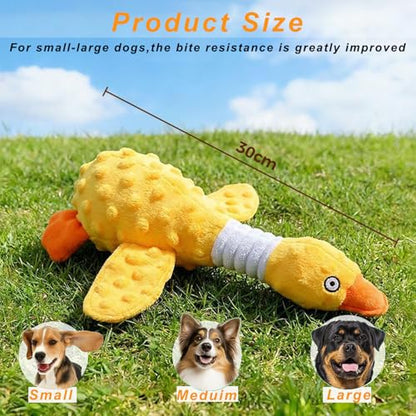Squeaky Dog Toys for Aggressive Chewers, Durable Stuffed Animal Plush Dog Toy with Soft Fabric for Large, Medium & Small Dogs, Interactive Puppy Chew Toy for Teething, Crinkle Duck Dog Toy - Yellow - color: YELLOW