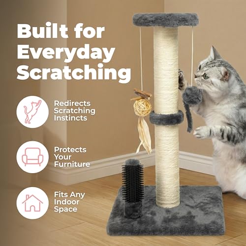 Best Pet Supplies Catify Cat Scratcher, Fun Interactive Scratchers, Posts, Poles, Claw Safe, Furniture Saver Indoor Play Support Natural Cat Behaviors Heavy Duty - Gray, 11.78 x 11.78 - color: Scratching Post (Gray) H: 22"