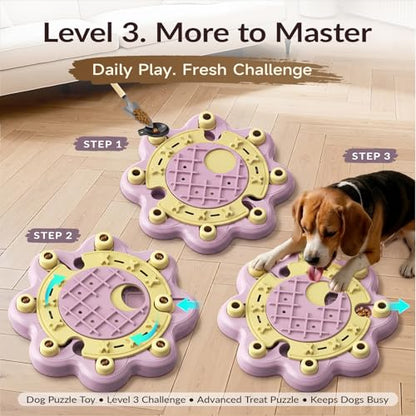 Dog Puzzle Toy, Large Size, 3 Levels of Step-by-Step Challenge Beginner to Advanced Slow Feeder & Mental Stimulation for Smart Dogs Enrichment Puppy Pink Toys - color: Pink
