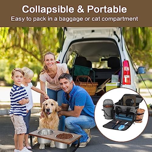 Elevated Dog Bowls for Small Medium Wood Dogs Raised Bowl Stand with 2 Stainless Steel Deep Dog Food and Water Bowls, Anti Vomit, Non-Slip Feeding Dishes(Tilted，3 inches in Height, 40oz - color: Walnut-Small&Medium