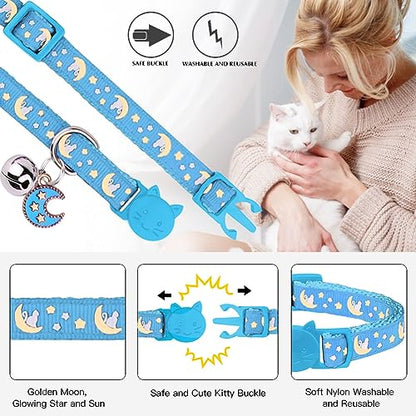 Baeuppit 2Pcs Breakaway Cats Collars Cat Collars for Boy Cats Adjustable Kitten Collars with Bell,Black+Light Blue,8"-13.1" - color: Black+Light Blue, size: 8.0-13.1"