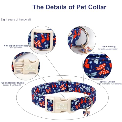 4th of July Dog Collar Navy Patriotic Bow Dog Collars for Puppy Small Dogs - Lightweight Adjustable Independence Day Girl Puppy Collars Cute USA Flag Bow Female Dogs Collar XS - color: Patriotic Bow, size: XS