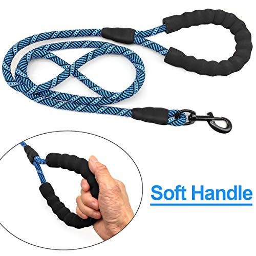 Heavy Duty Rope Dog Leash, 3/6/8/10/12/15/20/30 FT Nylon Pet Leash, Soft Padded Handle Thick Lead Leashes for Large Medium Dogs (Blue Black, 1/2" * 8') - color: blue black, size: 1/2" * 8'