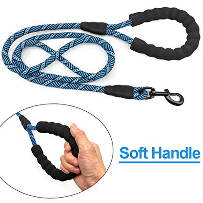 Heavy Duty Rope Dog Leash, 3/6/8/10/12/15/20/30 FT Nylon Pet Leash, Soft Padded Handle Thick Lead Leashes for Large Medium Dogs (Blue Black, 1/2" * 8') - color: blue black, size: 1/2" * 8'