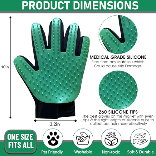 Upgrade Pet Grooming Gloves, Grooming Gloves for Dogs, Cats, Rabbits & Horses with Long and Short Hair, Efficient Pets Hair Remover Mittens - 1 Pair (Green) - color: Green