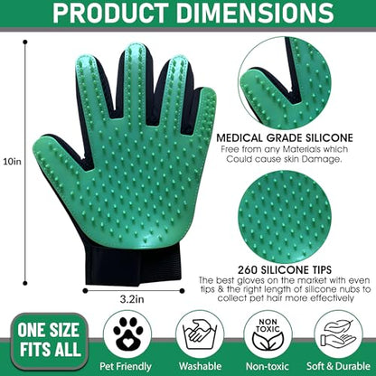 Upgrade Pet Grooming Gloves, Grooming Gloves for Dogs, Cats, Rabbits & Horses with Long and Short Hair, Efficient Pets Hair Remover Mittens - 1 Pair (Green) - color: Green