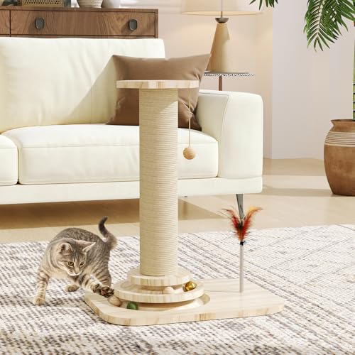 Cat Scratching Post, Small Scratching Post with Vertical Scratcher and Tracking Interactive Ball for Kittens