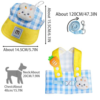 Dog Harness and Leash Set with Hat,No Pull Soft Mesh Pet Harness for Small Dog and Cat,Adjustable Step in Puppy Vest Harness,Cute Pet Clothes,Blue,3 Pcs Set