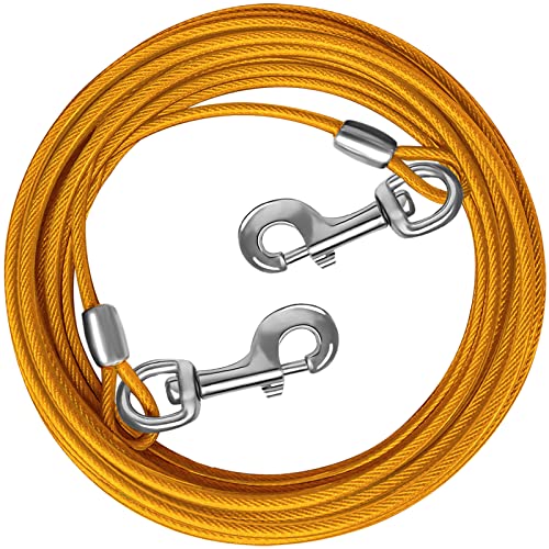 Dog Tie Out Cable 10/15/20/25/30 FT Runner for Yard Steel Wire Cable with Durable Superior Clips Yellow Dogs Chains for Outside Dog Lead for Large Dogs Up to 165 lbs - color: Yellow, size: 15ft
