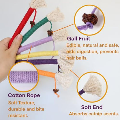 Kitten Toys, Cat Chew Toy for Teeth Cleaning, Catnip Rope Toys for Indoor Kittens, Interactive Cat Nip Teething Toys for Cats, Kitty Kicker Toy, 6 Pack (Plus 3 Pouches of Catnip) - size: Small 6 Pack