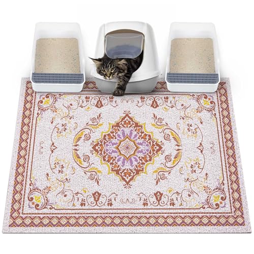 Glittme Cat Litter Mat with Non-Slip Bottom Litter Box Mat 40"X30" Litter Trapping Mat Easy to Clean Washable Cat Food Mat for Kitty,XL - color: Brown, size: 40"x30"