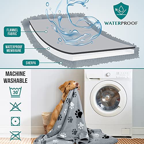 PETAMI Sherpa Fleece Waterproof CAT and Dog Blanket, PAW Gray, Medium - color: Paw Gray, size: Medium (29x40)