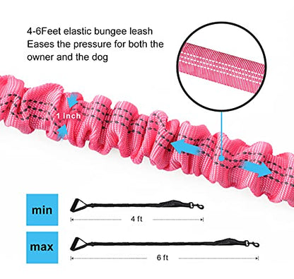 6FT Highly Reflective Heavy Duty Elastic Bungee Medium and Large Dog Leash Shock Absorbing with Comfortable Padded Handle and Traffic Handle Suitable for Training - color: Pink