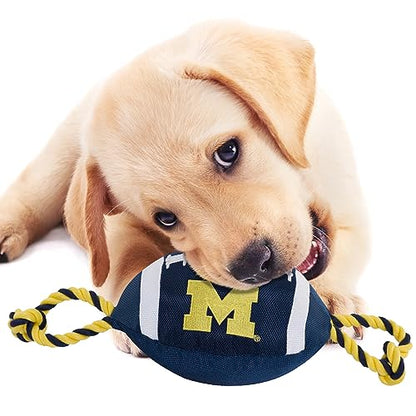 Pets First NCAA Michigan Wolverines Football Dog Toy, Tough Quality Nylon Materials, Strong Pull Ropes, Inner Squeaker, Collegiate Team Color, 1 Count (Pack of 1) - color: Michigan Wolverines