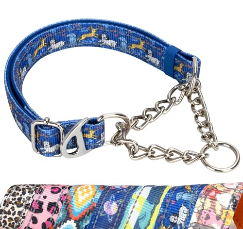 Reflective Martingale Dog Collar - Cartoon Pattern Adjustable No-Pull Training Collar with Safe Choke Chain Design for Medium, Large & XL Dogs(Cartoon XL) - color: 11, size: XL(Neck21"-27")