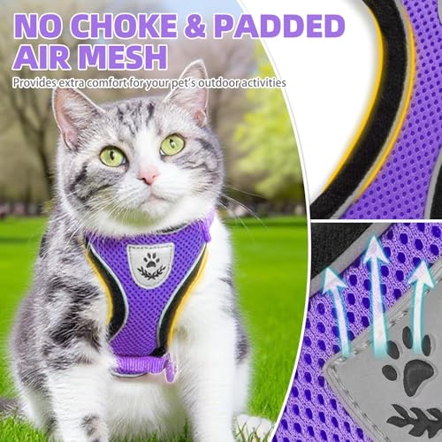 PUPTECK Cat Harness and Leash Set Escape Proof Reflective Cat Walking Harness Adjustable Soft Breathable Mesh Vest for Small Pets, Purple, XS - color: Purple, size: XS (NECK 8.5", CHEST 11"-14")