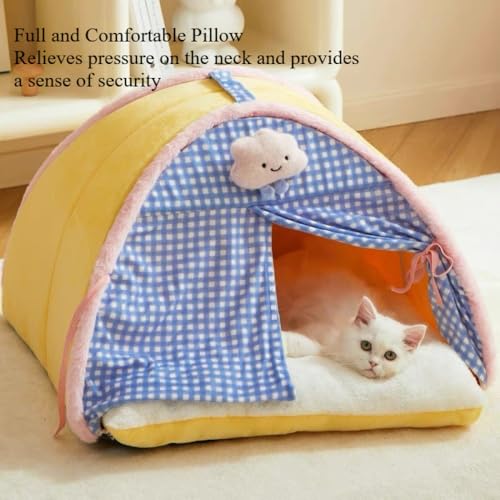 Cat House for Indoor Cats - Winter Cat Tent with Curtain, Removable Washable Cushion Cat Bed(25.59''X19.29''X25.59'') - size: 25.59''X19.29''X25.59''