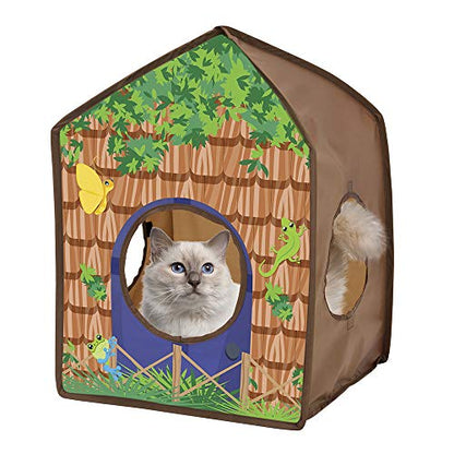 Kitty City Safari Jungle Tiger Pop-Up Cat House, Collapsible Indoor Cat Hideout with Peekaboo Openings, Lightweight Foldable Cat Playhouse - color: C) Safari Jungle Tent House