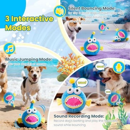 Interactive Dog Toys, Self Moving Dog Toy to Keep Them Busy, Electronic Vibrating Dogs Toy/Squeaky Bouncing Ball for Small Medium Large Dogs with Jumping Music Mode (Lanternfish) - color: Lanternfish