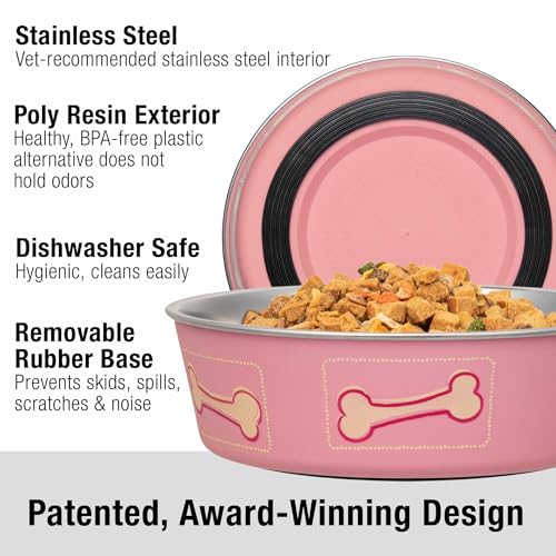 Loving Pets Bella Dog Bowls- Stainless Steel Dog & Cat Bowls - Spill Proof Dog Food Bowl, Cat Bowl, Puppy Essentials & Pet Supplies Great for Home & Travel (Small 10-20 lbs, Coastal Pink) - color: Coastal Pink, size: Small (10-20lbs)