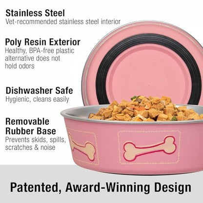 Loving Pets Bella Dog Bowls- Stainless Steel Dog & Cat Bowls - Spill Proof Dog Food Bowl, Cat Bowl, Puppy Essentials & Pet Supplies Great for Home & Travel (Small 10-20 lbs, Coastal Pink) - color: Coastal Pink, size: Small (10-20lbs)