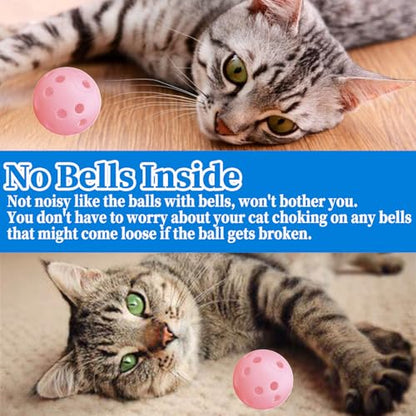 12Pcs Cat Ball Toy, Low Noise No Bells Holey Plastic Cat Balls, Funny Interactive Cats Toys for Indoor Cats, Firm Toy Balls for Kitten Puppy Ferret Bird (1.65", Pink) - color: Pink, 12/Pack