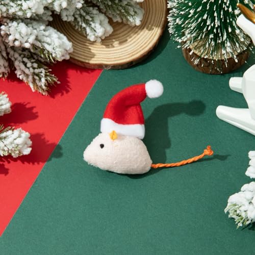 6 Packs Catnip Toys Interactive Toy Christmas Hat Costume Plush Mouse Shaped Cat Toys - size: 6 Bent hat Christmas mice