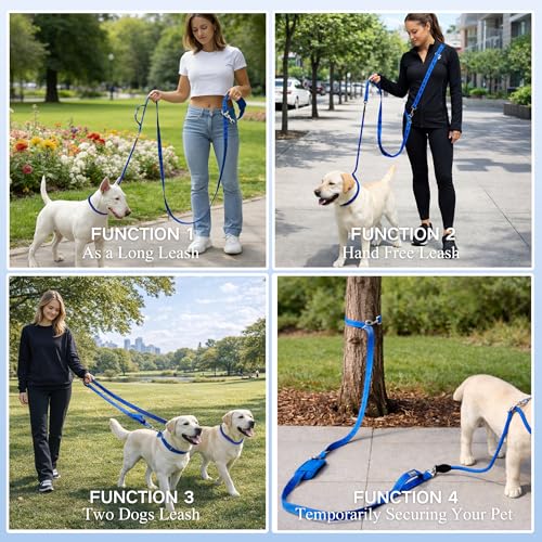 10FT Hands Free Dog Leash for Small Medium Large Dogs, Heavy Duty Reflective Dog Leash with Traffic Handle, Seat Belt Buckle & Poop Bag Holder (Navy Blue) - color: Navy Blue, size: 10FT