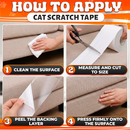 Double Sided Cat Tape for Furniture 4" X 30 Yards – PVC Couch, Carpet and Door Protection with Easy Peel Arrow Marker, Wide Clear Sticky Adhesive Cat Scratch Furniture Protector – Easy to Install
