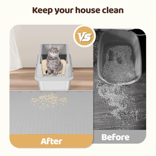 Kalolary Cat Litter Mats, 50" x 35" Extra Large Silicone Cat Mat for Litter Box, Easy to Clean Kitty Litter Trapping Mat, Soft on Kitty Paws, Waterproof, Urine-Proof Kitty Litter Mats for Floor, Grey - color: Grey: 127x89cm