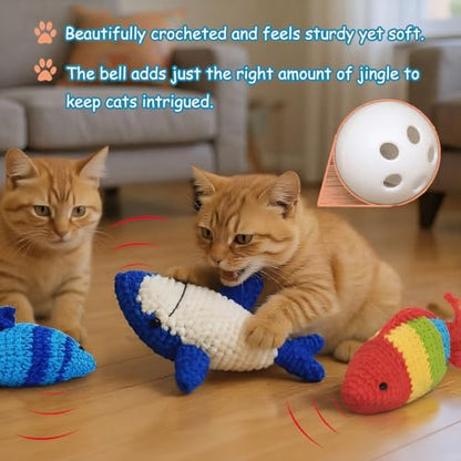 Catnip Fish Toy - Hand-Crocheted with Real Catnip & Bell, Interactive Kicker Toy for Cats Kitten, Soft & Safe for Biting - color: Tropical fish