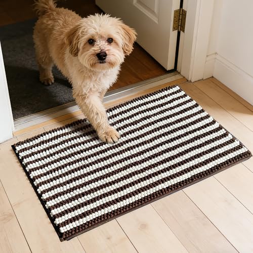 Dog Door Mat for Muddy Paws - Absorbent Quick-Dry Non-Slip Washable Chenille Pet Rug, Indoor Entryway Mat for Front Door & Crate (Brown, 30" L*18" W) - color: Brown, size: 30"L*18"W