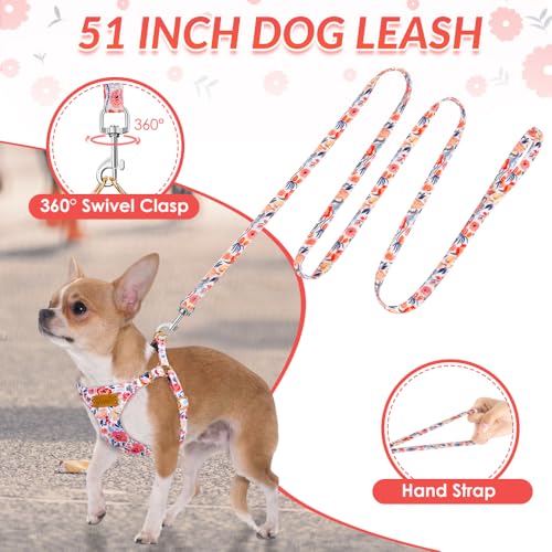 Lukovee Puppy Harness and Leash Set, No Pull Lightweight Soft Suede Adjustable Pet Harness Vest with Snap Buckle for Puppy Small and Medium Size Dog (Flower-XS) - color: Flower, size: X-Small ( 5.5-11lb )
