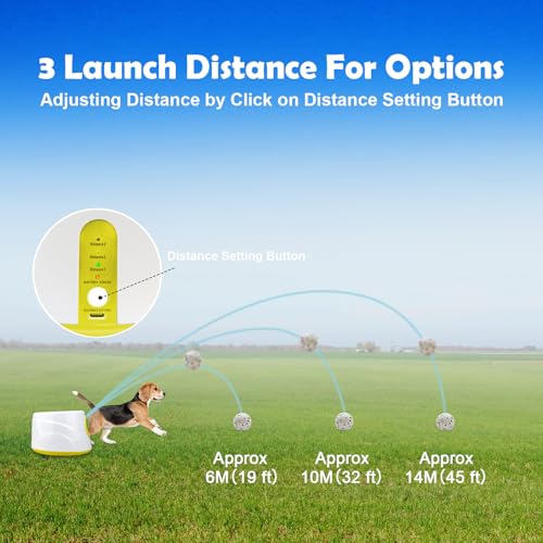 MEKAPLE Automatic Dog Ball Launcher, Upgraded Interactive Dogs Balls Thrower for Small and Medium Dogs, Distance Adjustable Mental Stimulating Dog Toys with 4 Durable Etpu Balls 2.2 Inch (Yellow) - color: Yellow