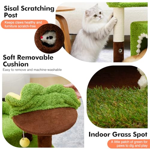 WOOCHPET Flower Cat Tree with Cat Condo for Indoor Cats, 29" Cat Tower with Sisal Scratching Post and Top Perch, 3-in-1 Multi-Level Cat Tower for Small Cats and Kittens