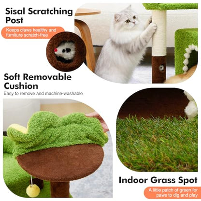 WOOCHPET Flower Cat Tree with Cat Condo for Indoor Cats, 29" Cat Tower with Sisal Scratching Post and Top Perch, 3-in-1 Multi-Level Cat Tower for Small Cats and Kittens