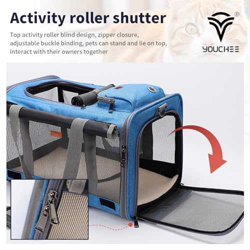 19" L x 10.5" W x 11.5" H Inches Cat, Dog Carrier for Pets Up to 20 Ibs, Washable，Soft Sided，Collapsible Travel Puppy Carrier. (Blue) - color: Blue