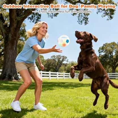 The Mellow Dog Calming Ball with Handle, Strong and Durable Interactive Football Shape Balls, Dogs Football Toy for Water Play,Training & Outdoor Games (With Squeaky Tennis Ball Inside) (White)