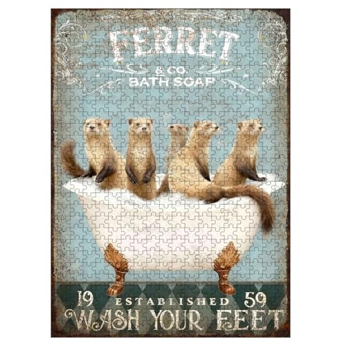 1000 Pieces Wooden Jigsaw Puzzle Five Ferrets in Bathtub Hand Eye Coordination Training Fine Motor Skills Development 29.5x19.7 Inch - color: Wooden Puzzle12, size: 1000 Piece pcs