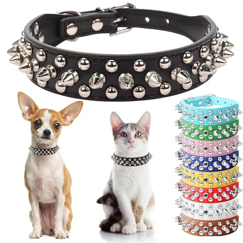 Spiked Small Dog Collars, Spiky Puppy Collar Durable PU Leather Girl Female Male Rivet Studded Spike Pet Collars for XXS XS Small Medium Large Dogs Black XS - color: Black, size: XS(Neck 8-10")