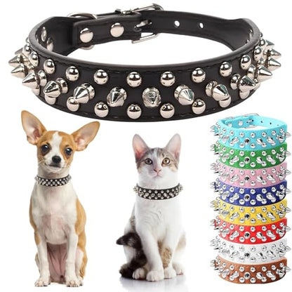 Spiked Small Dog Collars, Spiky Puppy Collar Durable PU Leather Girl Female Male Rivet Studded Spike Pet Collars for XXS XS Small Medium Large Dogs Black L - color: Black, size: L(Neck 16-18")
