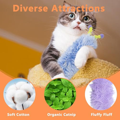 3 Pack Catnip Toys,Soft and Durable Cat Pillows Toys, Rich Color Cat Toys with Antennae, Indoor Interactive Cat Kicker Toys, Companion Toys for Cats (Antenna Purple Set) - color: A-Purple+Blue+Pink