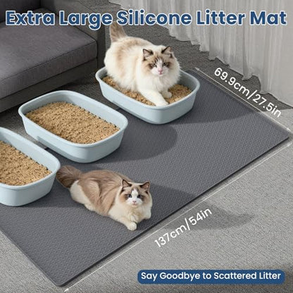 Extra Large Cat Litter Mat 54" x 27.5" Silicone Waterproof Dog Pee Pads Non-Slip Soft on Pet Paws Easy to Clean
