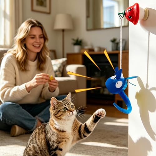 Simulated Chirping Bird Cat Toy - 15x6x8cm Touch Activated Plush Catnip | Pet Enrichment Teaser Toy | Battery Powered Interactive Puppy Playthings for Indoor Kitten Enrichment Playing Training