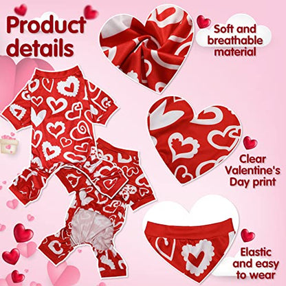 Weewooday 3 Piece Dog Pajamas Dog Bodysuit & Jumpsuit Set, Heart Pattern Puppy Clothes for Puppy & Cat(M(fit 5.5-7.7lbs)) - size: M(fit 5.5-7.7lbs)